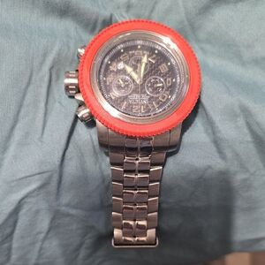 Invicta Men's Stainless Steel Chronograph with Red Bezel